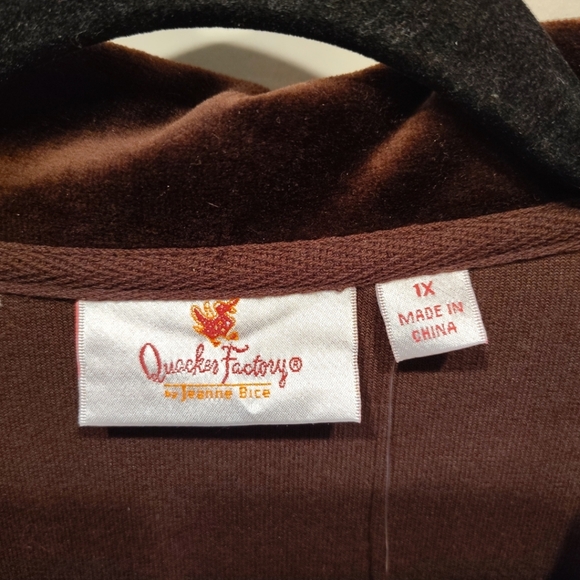 Quacker Factory NWT Embellished Brown Velour Full Zip Vest Sz 1X Casual Outdoor - Picture 2 of 8
